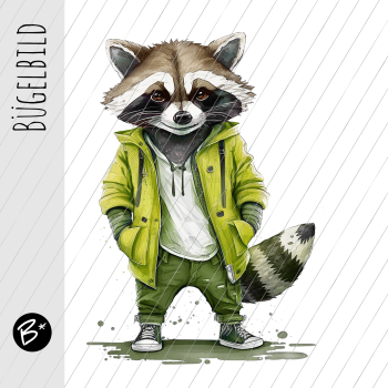 Bügelbild - " Racoon - LIME " Höhe nach Auswahl